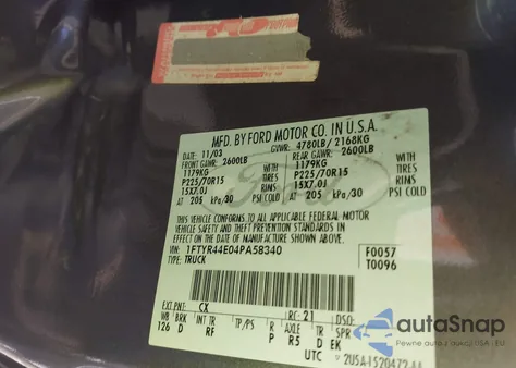 2004 Ford Ranger Xlt from USA, damaged, VIN 1FTYR44E04PA58340